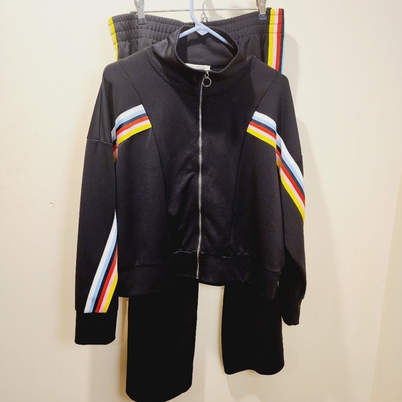 EXPRESS One Eleven Black Rainbow Jacket and Track pants Set Size L - Picture 2 of 15